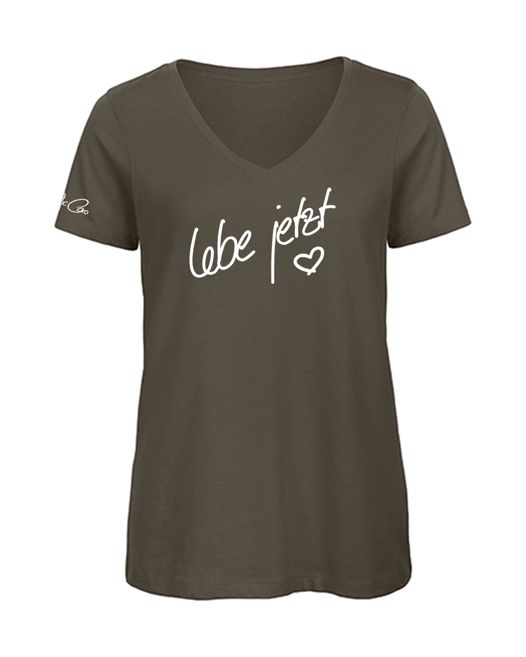 Doc Caro "Lebe jetzt" B&C Inspire Damen V-Neck Shirt weiss/olive