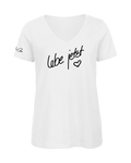 Doc Caro "Lebe jetzt" B&C Inspire Damen V-Neck Shirt weiss/olive