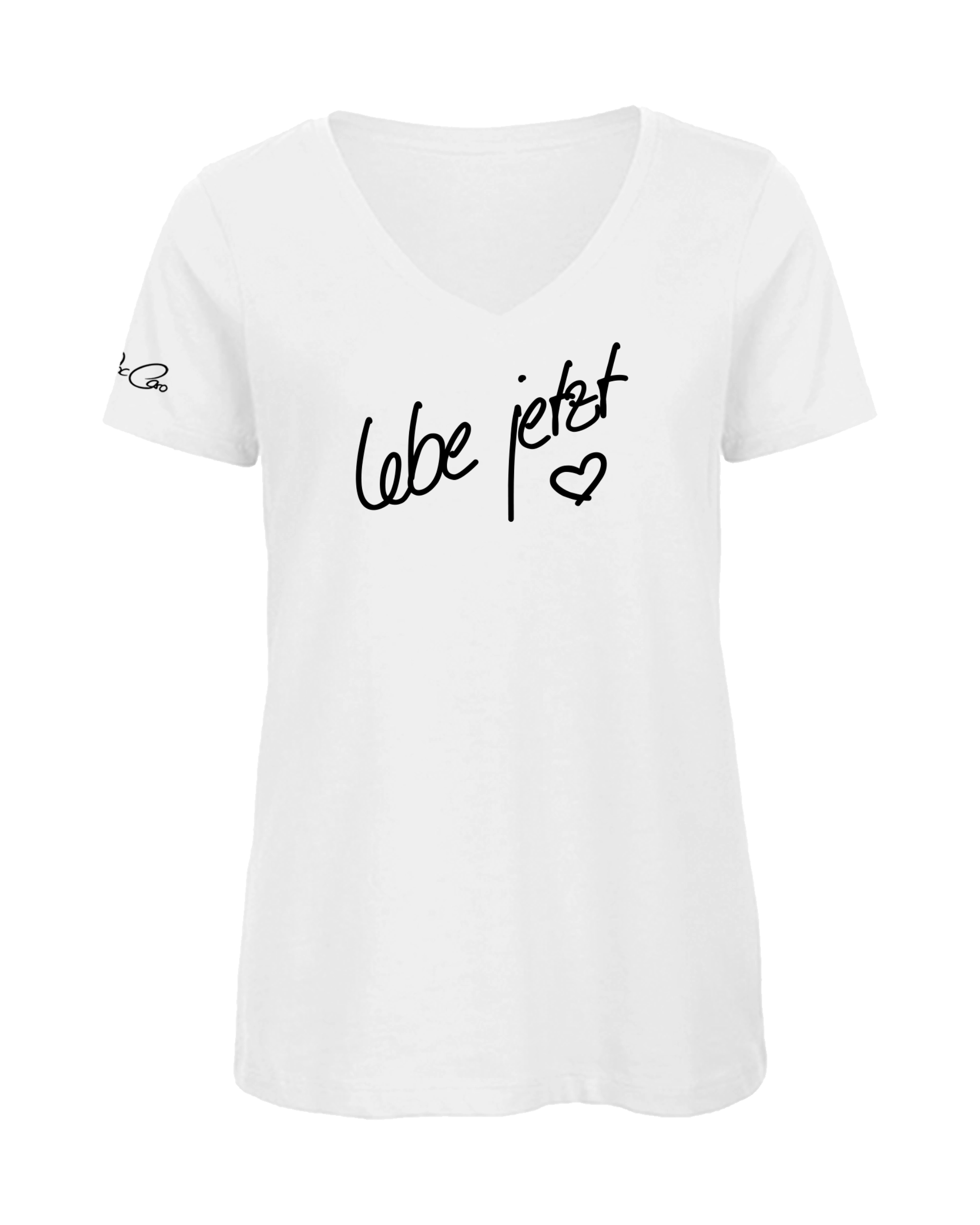 Doc Caro "Lebe jetzt" B&C Inspire Damen V-Neck Shirt weiss/olive