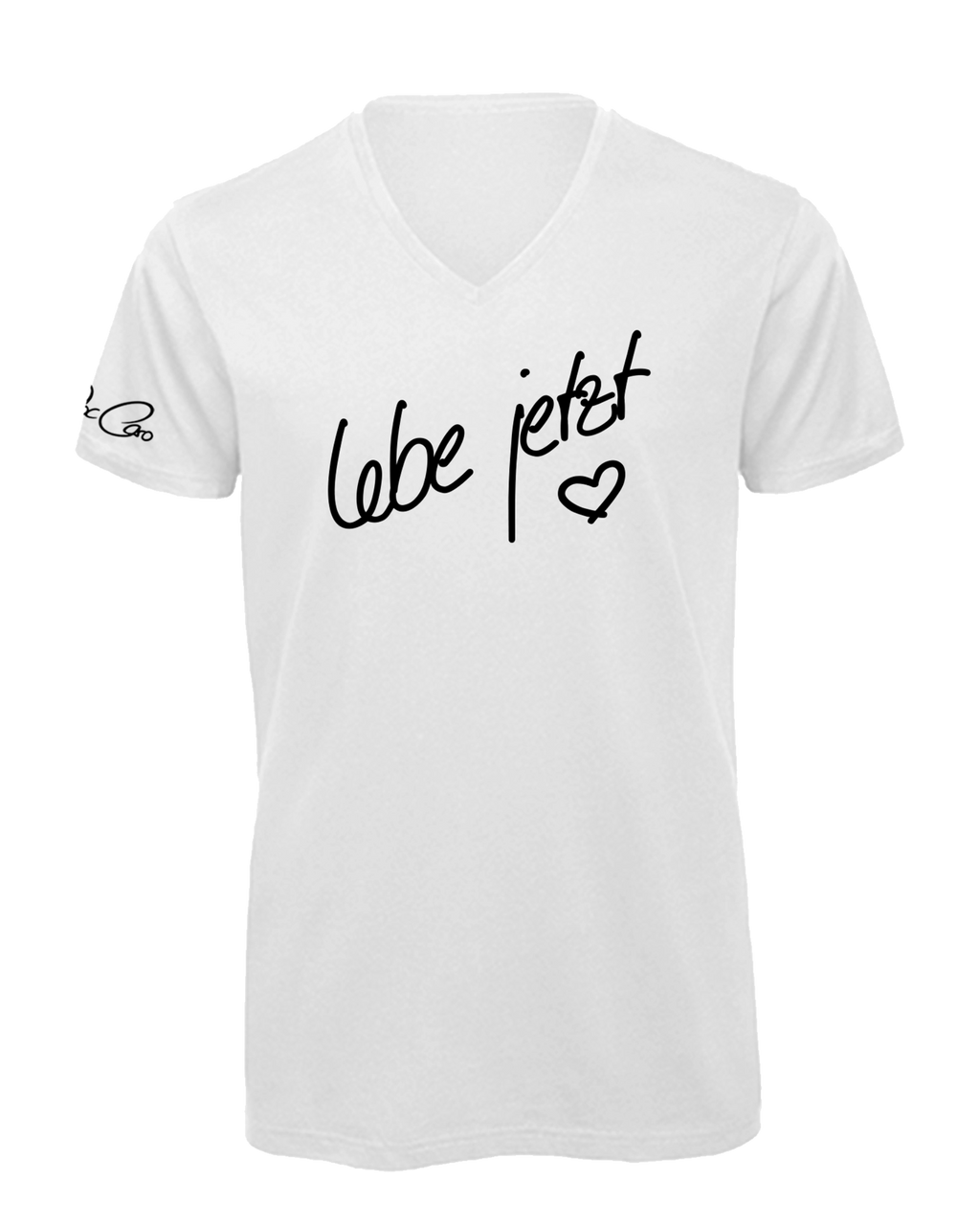 Doc Caro "Lebe jetzt" B&C Inspire Unisex V-Neck Shirt weiss/olive