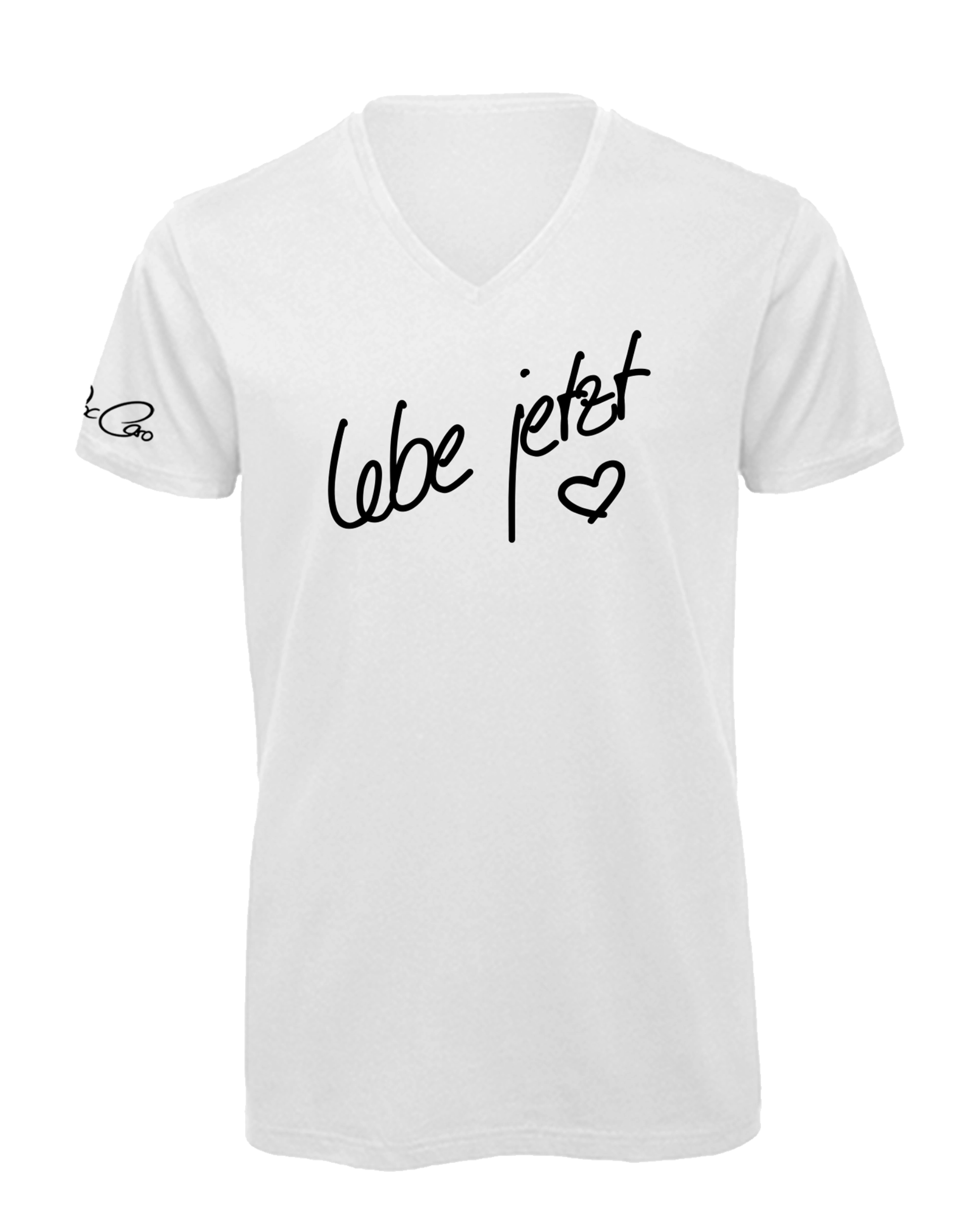 Doc Caro "Lebe jetzt" B&C Inspire Unisex V-Neck Shirt weiss/olive